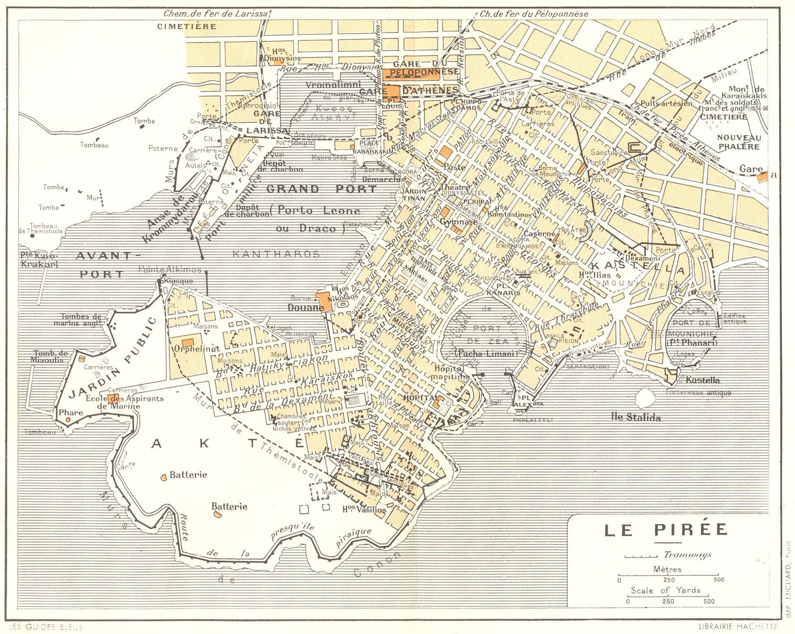 PIRAEUS vintage town city plan. Le Pirée. Athens. Greece 1956 old vintage map